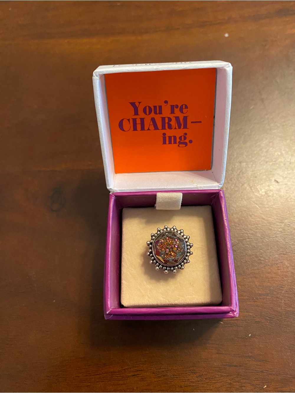 Lori Bonn Sterling Silver warm pink druzy quartz slide charm